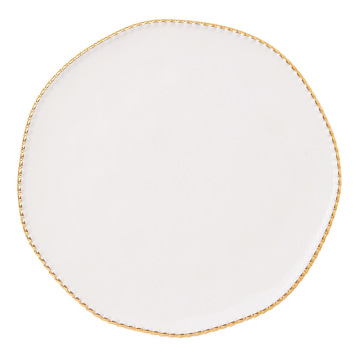 10 Inch Gold Bead White Ceramic Plate - Home Decorative Plate for Wedding