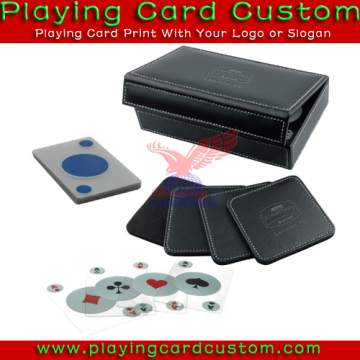 Custom White PVC Plastic Playing Cards packaged with Leather Box