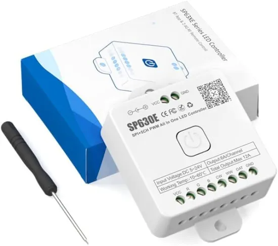 SP630e LED Controller for RGBIC RGBCCT RGBW COB PWM Pixel LED Strips (5V/12V/24V)