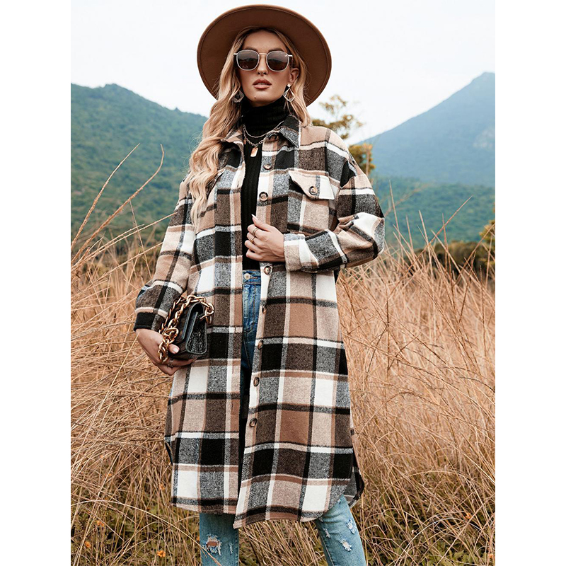 Frauen Lounge Revers Button Plaid Jacke