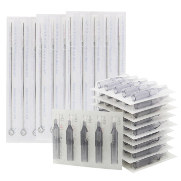 50pcs Assorted Sterilized Mixed 3/5/7/9RL 3/5/7/9RS 7/9M1 Size Tattoo Needles and 50pcs Disposable Tattoo Tips Combo