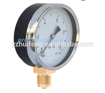 Brass 63mm Bottom Mounting Black Steel Grade A Pressure Gauge