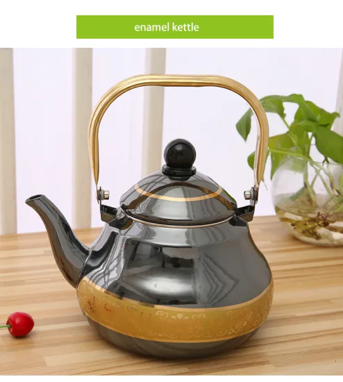 Gray Color Golden Flower Decal Enamel Kettle