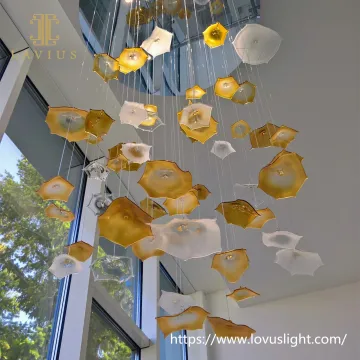 Gold lotus leaf glass chandelier Large project custom modern design glass chandelier