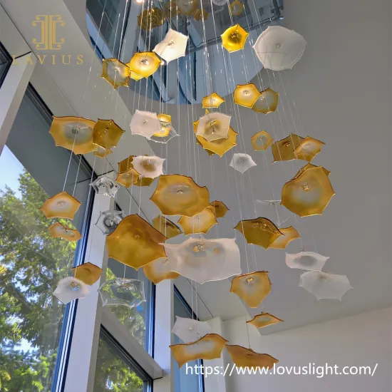 Gold lotus leaf glass chandelier Large project custom modern design glass chandelier
