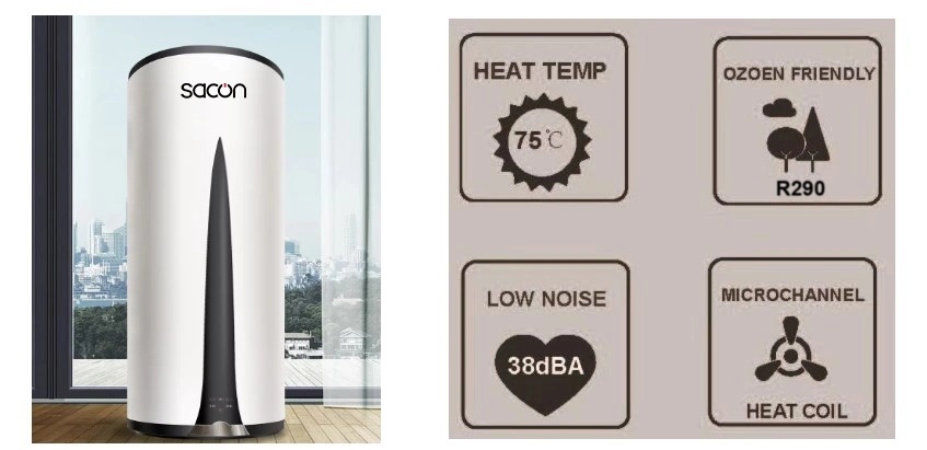 Wall Mounted Vertical Type R290 Refrigerant 80L All in One Heat Pump Hot Water Heater