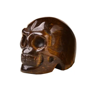 1PC Handmade Natural Stone Tigers Eye skull Crystal Healing Gift Crafts Home decoration Polished Art Collectible Figurine