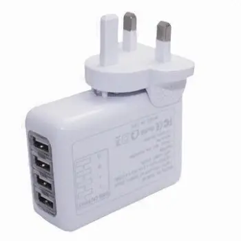 4 USB port wall charger with EU, UK, US, AU changeable plugs for global use