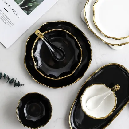 Wholesale Luxury Nordic Style Black White Ceramic Tableware