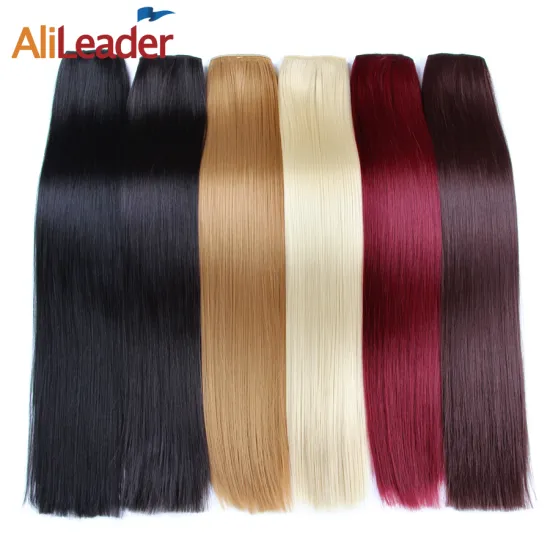 AliLeader Wholesale 22 Inch Single Colors Clip In Synthetic Silky Straight Hairpiece 5 Clips In Hair Extension