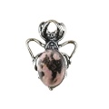 Rhodochrosite 13X18mm Cabs Antique Silver Alloy Spider Pendant Necklace 45cm Black Cord