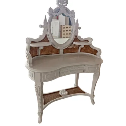 White European Solid Wood Mirror Dressing Table