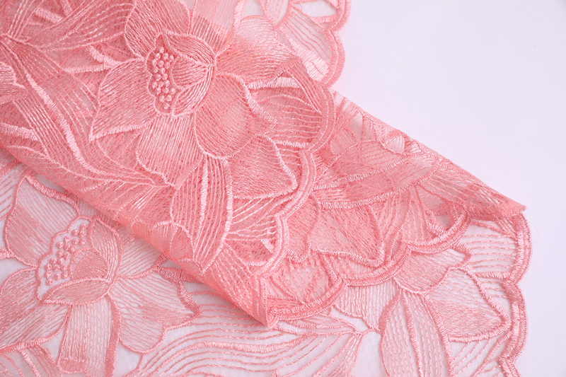 Lt Pink Flower Embroidery Fabric