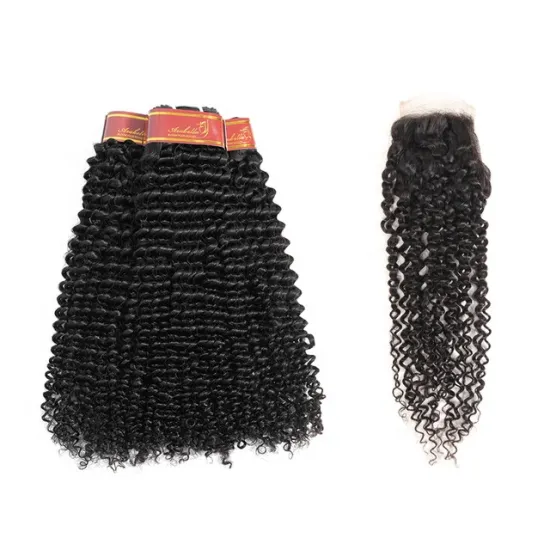 Huashuo Highest Discounts Brazilian Kinky Curly Hair Bundles With Closure100% Virgin Human Hair Extensions Lace Closure
