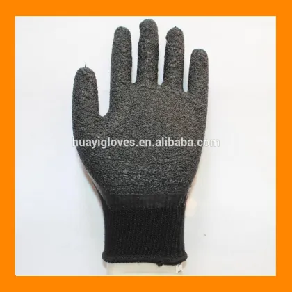 Black Cotton Knitted Liner Crinkle Latex Coated Grip Marine Fisherman Glove For Fishing