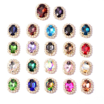 Wholesale Large Size Glass Metal Claw Flatback Prong Setting Crystal Oval Sewing Buttons and Rhinestones