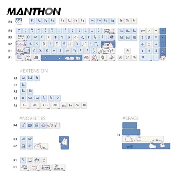 Keycaps Pint و Blue PBT لمجموعة DIY لوحة مفاتيح 148 مفتاح
