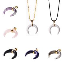 Gemstone Horns Necklace Healing Crystal Ox Horn Pendant Adjustable Natural Gemstone Necklace Reiki Quartz Jewelry for Men Women