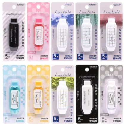 KOKUYO Mini Press Type Correction Tape 5mm Width Portable Use Smooth Urban Balck White Pastel Cookie Line Field WSG-TWU2506