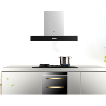 Top mounted range hood black stainless