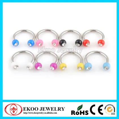 Steel Horseshoe with Gem Set UV Balls Horseshoe Lip Rings