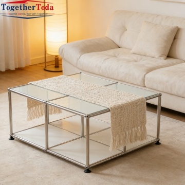 Modern Industrial Modular Tea Table Storage Cabinet with Stainless Steel Frame for Living Room & Small Spaces