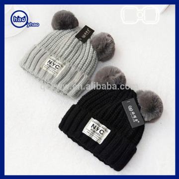 2016 Hot Sale Kids Double Pom Pom acrylic winter hats acrylic beanie custom winter hat
