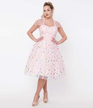 Retro Swing Dress With Sheer Cap Sleeves