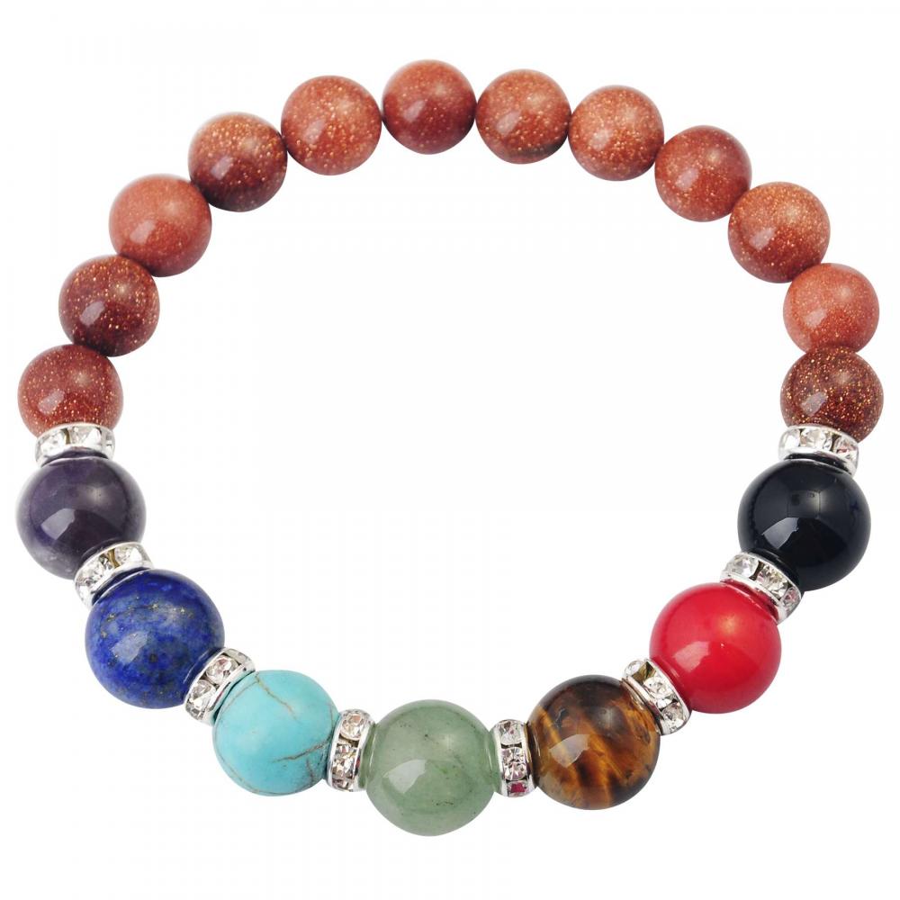 Pulsera elástica de Chakra de piedras preciosas genuinas naturales, cuentas de 6 mm, espaciadores de plata esterlina, hombres / mujeres, tamaños pequeños, medianos y grandes