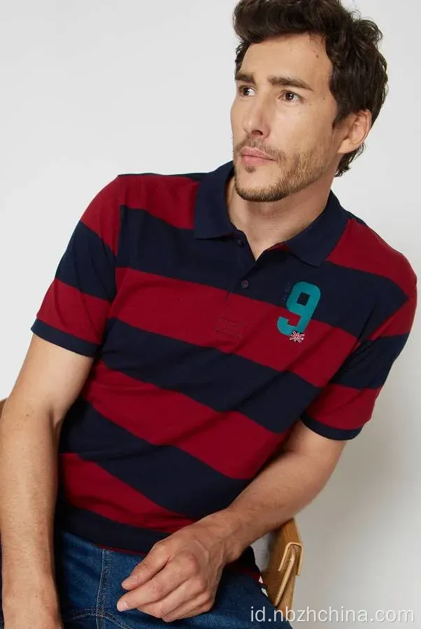 Mens casual benang pewarna garis -garis lengan pendek polo