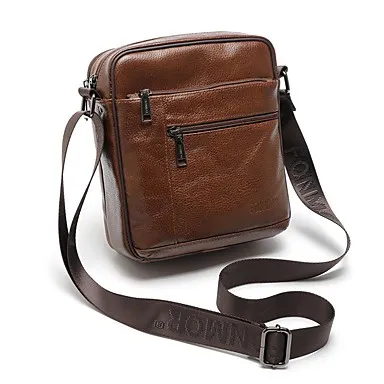 Mens Zipper Cowhide Crossbody Bag Fashion Shoulder Leather Bag For Men Daily Pack