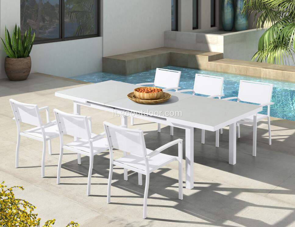 Set da pranzo per mobili da giardino con struttura in alluminio