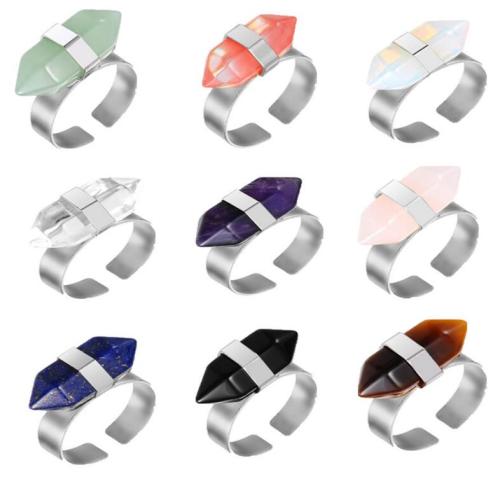 Anneaux de fiançailles hexagonaux naturels argentés prismatiques de pierre précieuse de prisme pour des femmes