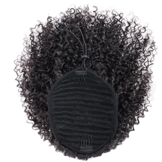 Vigorous Afro Black Kinky Curly Ponytail with 2 clips Natural Looking Puff Drawstring Ponytail for Black Women-Curly Extension