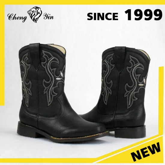 2016 Hottest Fashion Comfortable Black Rubber Outsole Genuine Leather Wholesale Kids Cowboy Boots for Outdoor