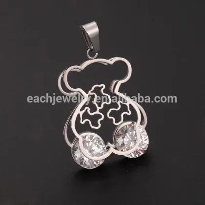 2015 Latest Design Fashion Stainless Steel Jewelry Imitation Shinning Big Diamond Bear Pendant