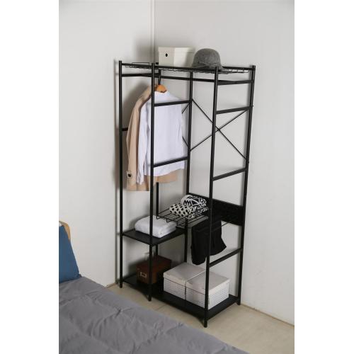 clothes rack with black metal wardrobe