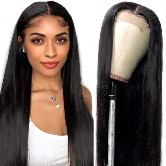 Long Straight Lace Closure Wig Human Hair Black Straight Wig for Black Women 4x4 Lace Closure Hair 150% Density baby hair