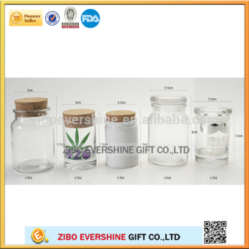3oz 6oz mini ceramic and glass stash jars with cork custom designed decal printing loho