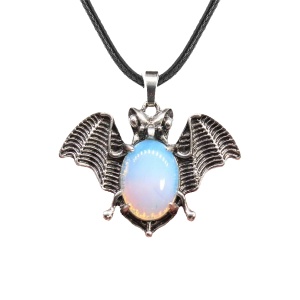 Opalite 13X18mm Cabs Antique Silver Alloy Antique Silver Alloy Bat Pendant Necklace 45cm Black Cord