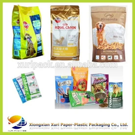 plastic pet food packaging bag in stand up form with zip lock