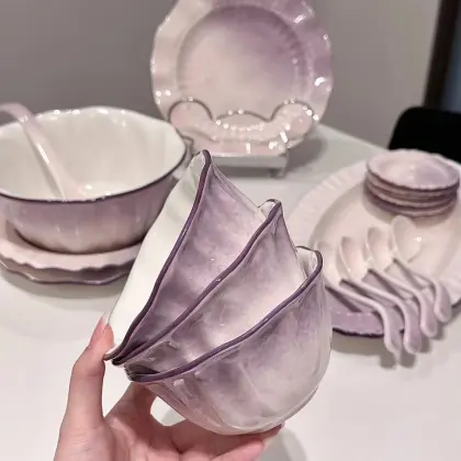Retro Purple Ceramic Dinner Set with French Elegance