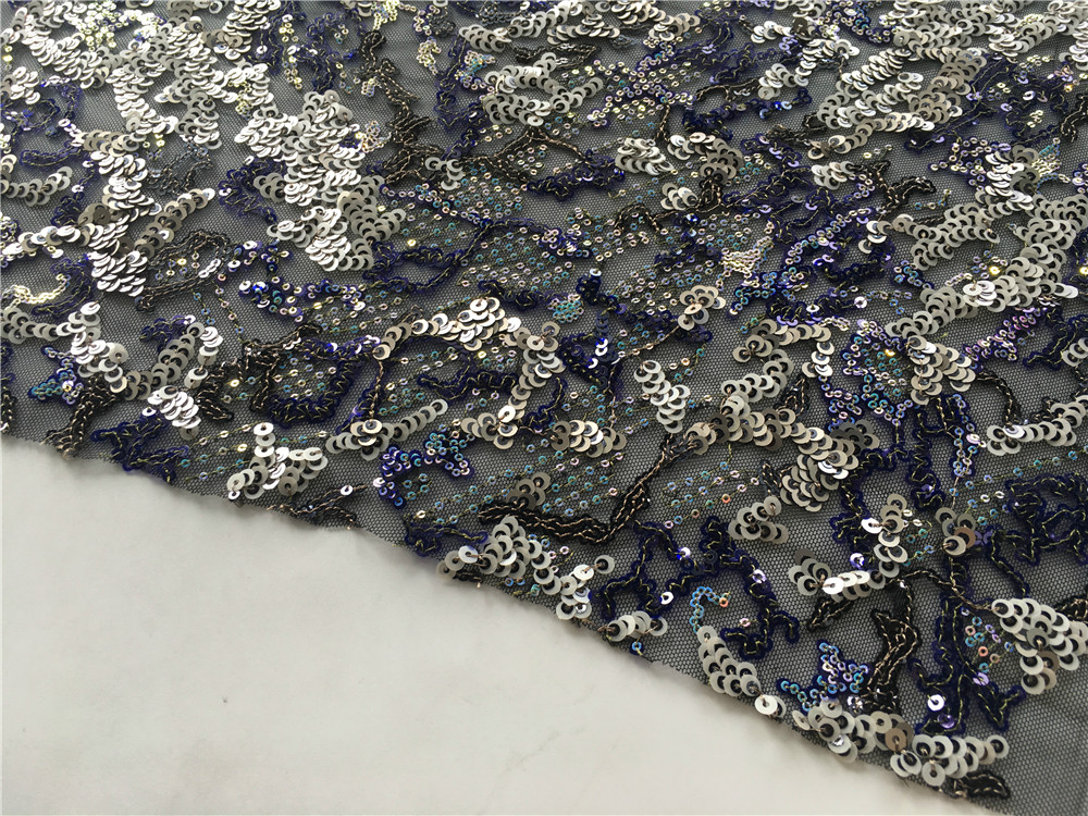 Navy Sequin Col Embroidery Fabric