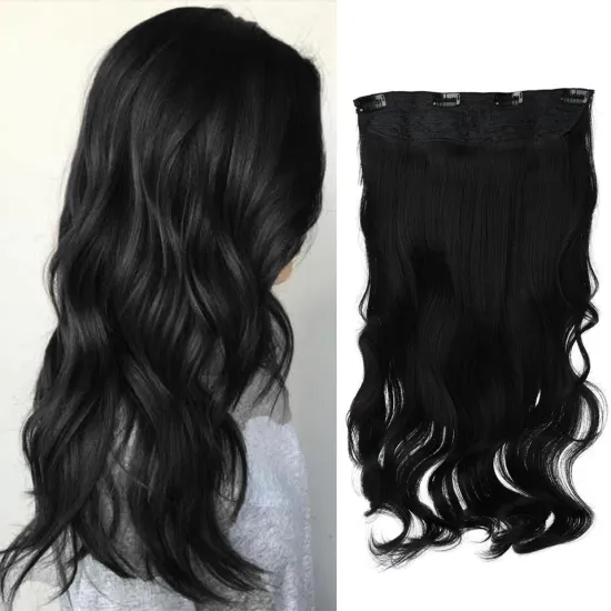 Hot Ombre Brown Black Soft Long 24 inch Heat Resistant Fiber Wavy Clip in Hair Extension One Piece Synthetic Hair Extensions