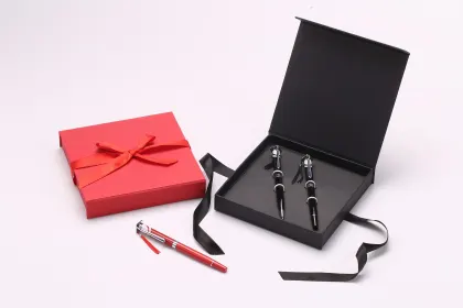 Customized Gold Keychain with Ferragamo Red Leather Luxury Pen Gift Set