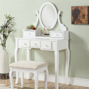 Gold Wood Makeup Vanity Table and Stool Set