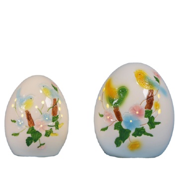 Easter Rabbit and Egg Ornament - Black and White Porcelain Folk Art