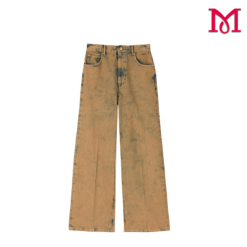 Distintivos pantalones de mujer con teñido anudado marrón