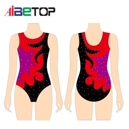 Sublimated Printed Girl Gymnastics Leotards with Rhinestones