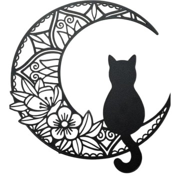 Elegante decorazione da parete con sagoma di gatto lunare in lamiera stagnata